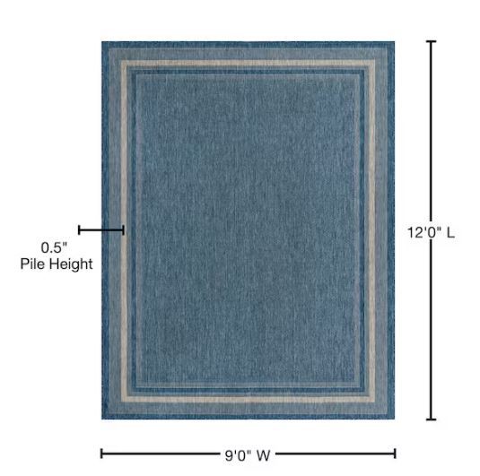 9' 0 x 12' 0 Blue Outdoor Soft Border Area Rug