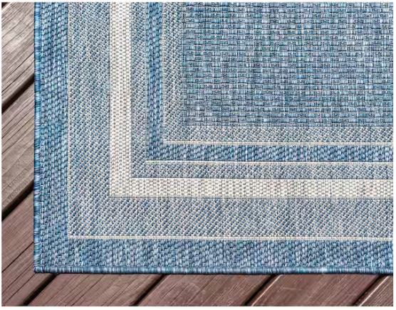 9' 0 x 12' 0 Blue Outdoor Soft Border Area Rug