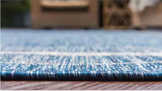 9' 0 x 12' 0 Blue Outdoor Soft Border Area Rug