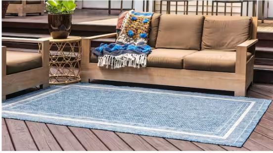 9' 0 x 12' 0 Blue Outdoor Soft Border Area Rug