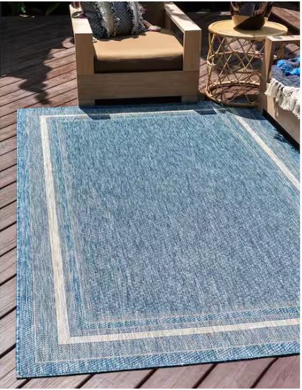 9' 0 x 12' 0 Blue Outdoor Soft Border Area Rug