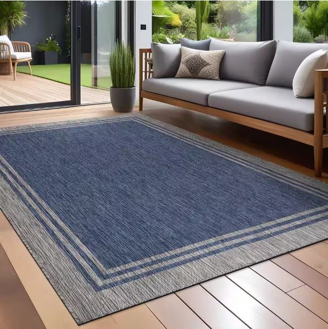 8 X 10 Azure Silver Aloha Washable Bordered Indoor Outdoor Area Rug
