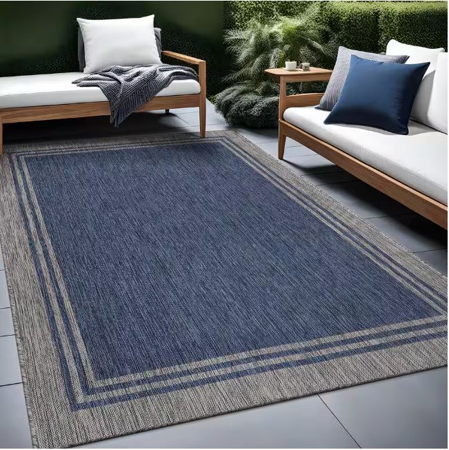 8 X 10 Azure Silver Aloha Washable Bordered Indoor Outdoor Area Rug
