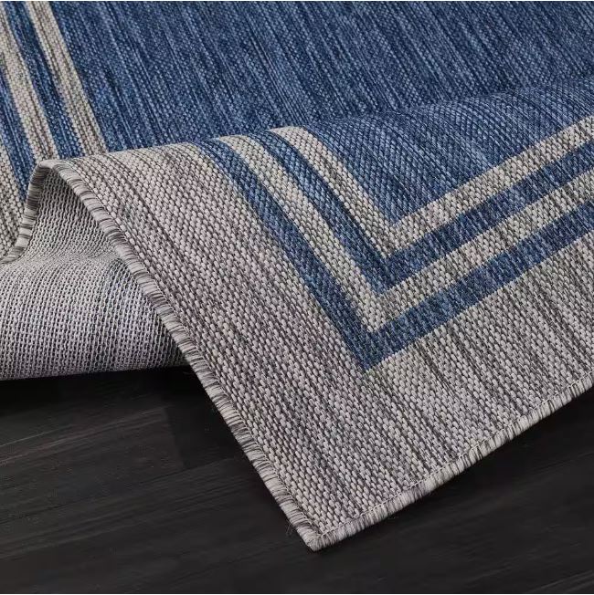 8 X 10 Azure Silver Aloha Washable Bordered Indoor Outdoor Area Rug