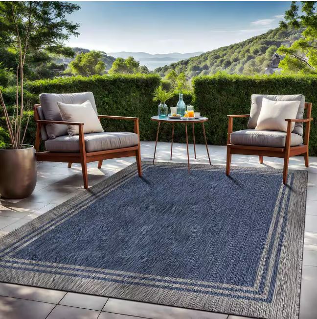 8 X 10 Azure Silver Aloha Washable Bordered Indoor Outdoor Area Rug