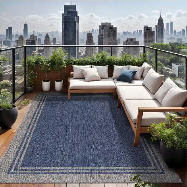 8 X 10 Azure Silver Aloha Washable Bordered Indoor Outdoor Area Rug