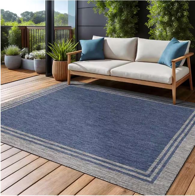 8 X 10 Azure Silver Aloha Washable Bordered Indoor Outdoor Area Rug
