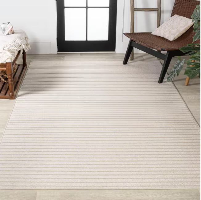 3 ft. x 5 ft. Aarhus High-Low Minimalist Scandi Striped Ivory/Cream Indoor/Outdoor Area Rug