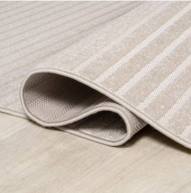 3 ft. x 5 ft. Aarhus High-Low Minimalist Scandi Striped Ivory/Cream Indoor/Outdoor Area Rug