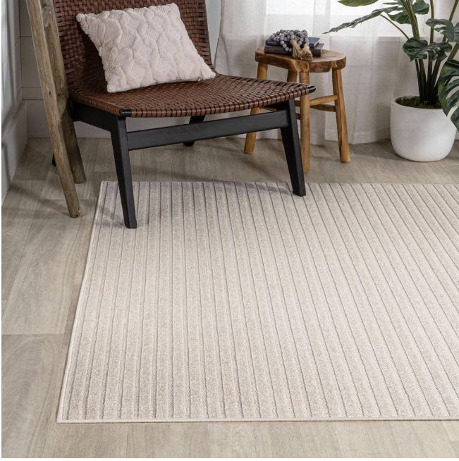 3 ft. x 5 ft. Aarhus High-Low Minimalist Scandi Striped Ivory/Cream Indoor/Outdoor Area Rug