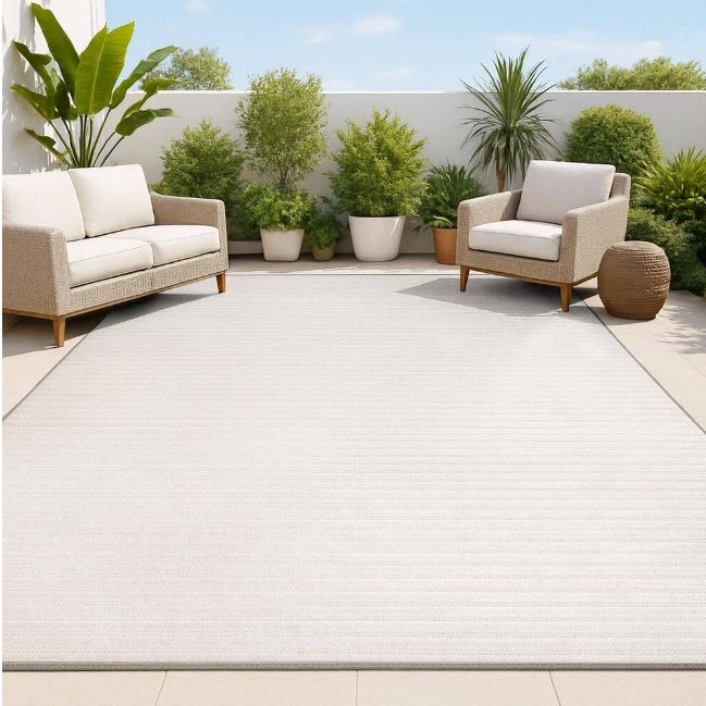3 ft. x 5 ft. Aarhus High-Low Minimalist Scandi Striped Ivory/Cream Indoor/Outdoor Area Rug