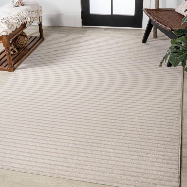 3 ft. x 5 ft. Aarhus High-Low Minimalist Scandi Striped Ivory/Cream Indoor/Outdoor Area Rug