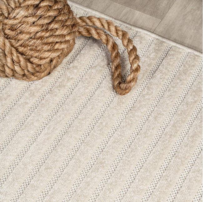 3 ft. x 5 ft. Aarhus High-Low Minimalist Scandi Striped Ivory/Cream Indoor/Outdoor Area Rug