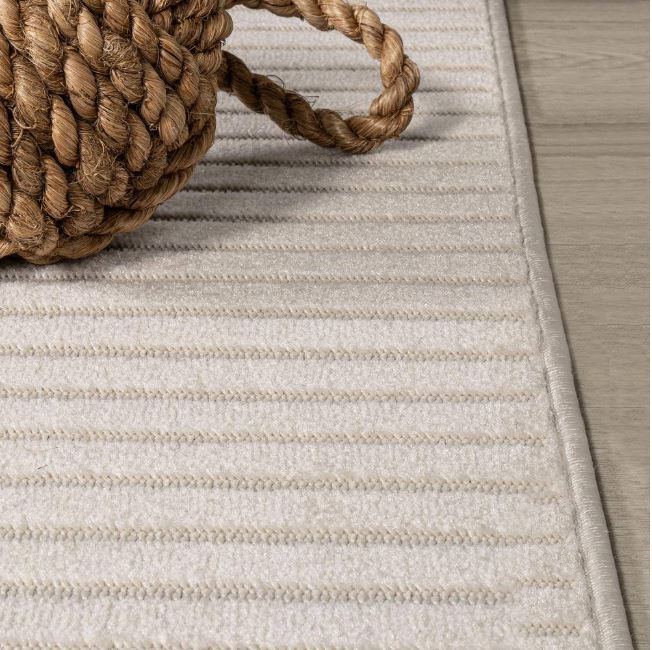 3 ft. x 5 ft. Aarhus High-Low Minimalist Scandi Striped Ivory/Cream Indoor/Outdoor Area Rug