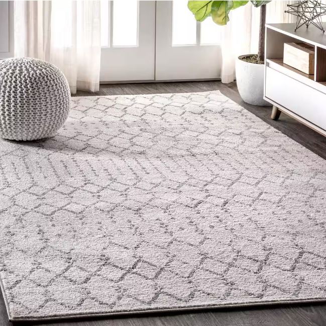 8 ft. x 10 ft. Moroccan Hype Boho Vintage Diamond Cream/Gray Distressed Area Rug