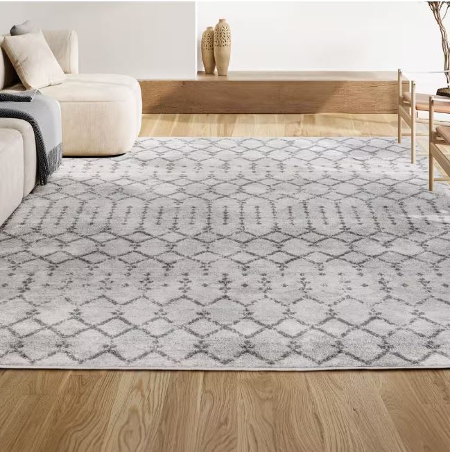 8 ft. x 10 ft. Moroccan Hype Boho Vintage Diamond Cream/Gray Distressed Area Rug