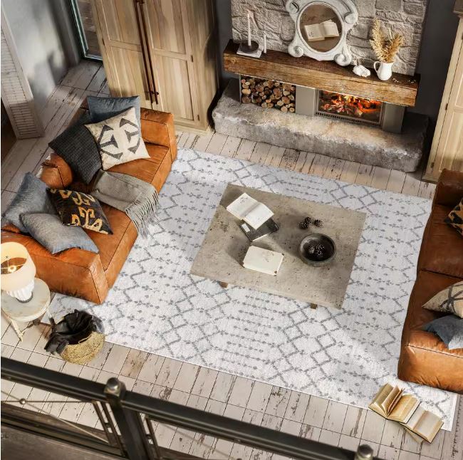8 ft. x 10 ft. Moroccan Hype Boho Vintage Diamond Cream/Gray Distressed Area Rug