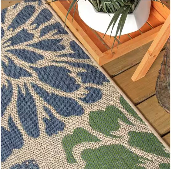 Zinnia Navy/Green 8 ft. x 10 ft. Floral Indoor/Outdoor Area Rug