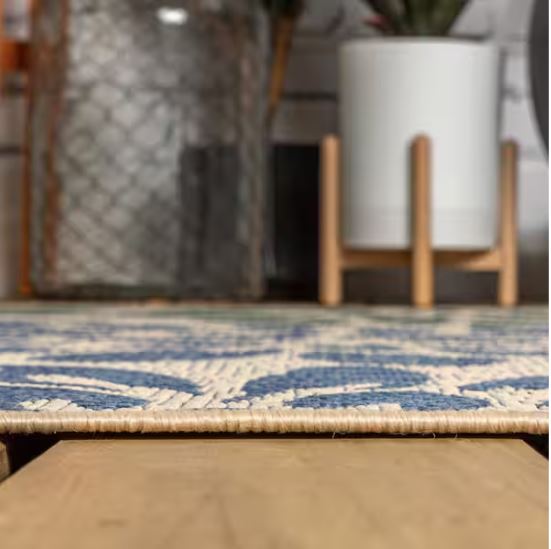 Zinnia Navy/Green 8 ft. x 10 ft. Floral Indoor/Outdoor Area Rug
