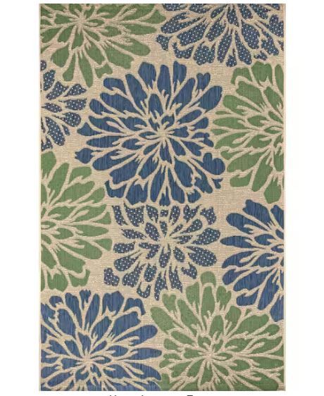Zinnia Navy/Green 8 ft. x 10 ft. Floral Indoor/Outdoor Area Rug