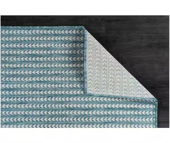 Arrow Aqua 8 ft. x 10 ft. Chevron Striped Washable Indoor Outdoor Area Rug
