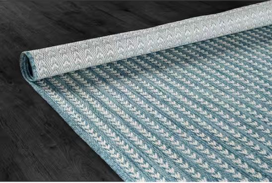 Arrow Aqua 8 ft. x 10 ft. Chevron Striped Washable Indoor Outdoor Area Rug
