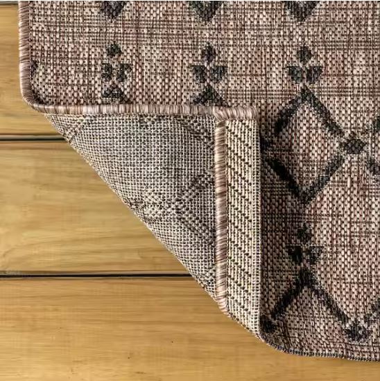5 ft. x 8 ft. Natural/Black Ourika Moroccan Geometric Textured Weave Indoor/Outdoor Area Rug