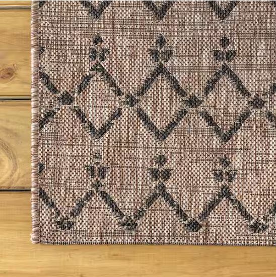 5 ft. x 8 ft. Natural/Black Ourika Moroccan Geometric Textured Weave Indoor/Outdoor Area Rug