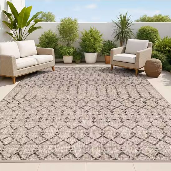 5 ft. x 8 ft. Natural/Black Ourika Moroccan Geometric Textured Weave Indoor/Outdoor Area Rug