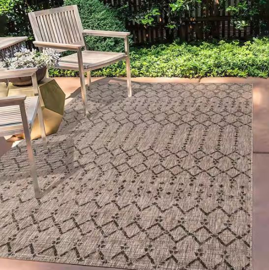 5 ft. x 8 ft. Natural/Black Ourika Moroccan Geometric Textured Weave Indoor/Outdoor Area Rug
