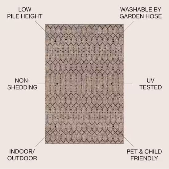 5 ft. x 8 ft. Natural/Black Ourika Moroccan Geometric Textured Weave Indoor/Outdoor Area Rug