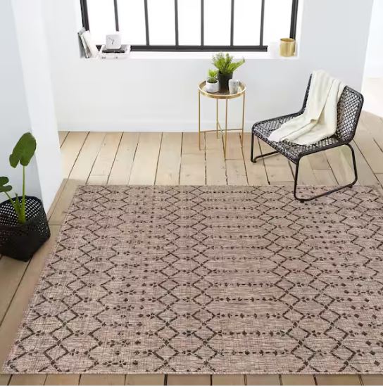5 ft. x 8 ft. Natural/Black Ourika Moroccan Geometric Textured Weave Indoor/Outdoor Area Rug
