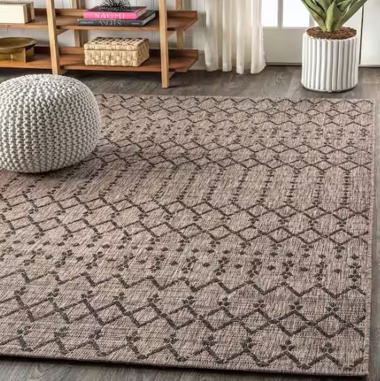 5 ft. x 8 ft. Natural/Black Ourika Moroccan Geometric Textured Weave Indoor/Outdoor Area Rug