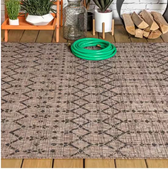 5 ft. x 8 ft. Natural/Black Ourika Moroccan Geometric Textured Weave Indoor/Outdoor Area Rug