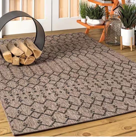 5 ft. x 8 ft. Natural/Black Ourika Moroccan Geometric Textured Weave Indoor/Outdoor Area Rug