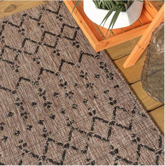 5 ft. x 8 ft. Natural/Black Ourika Moroccan Geometric Textured Weave Indoor/Outdoor Area Rug