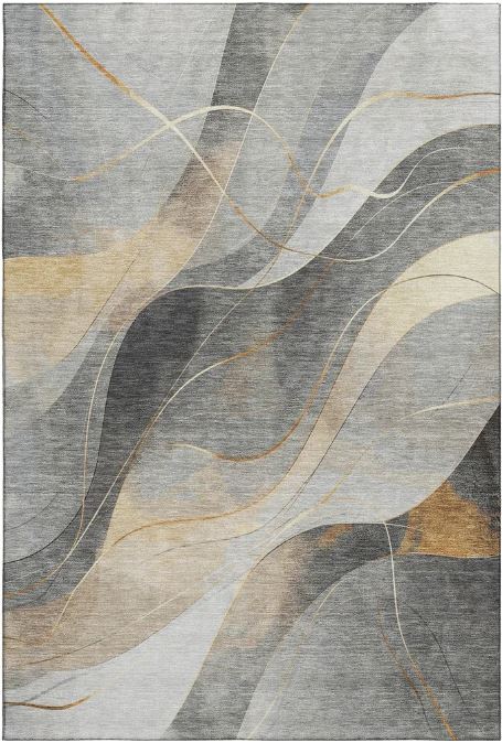 5' x 7'6" Gray Premium Washable Super Soft Modern Waves Mayfield Area Rug
