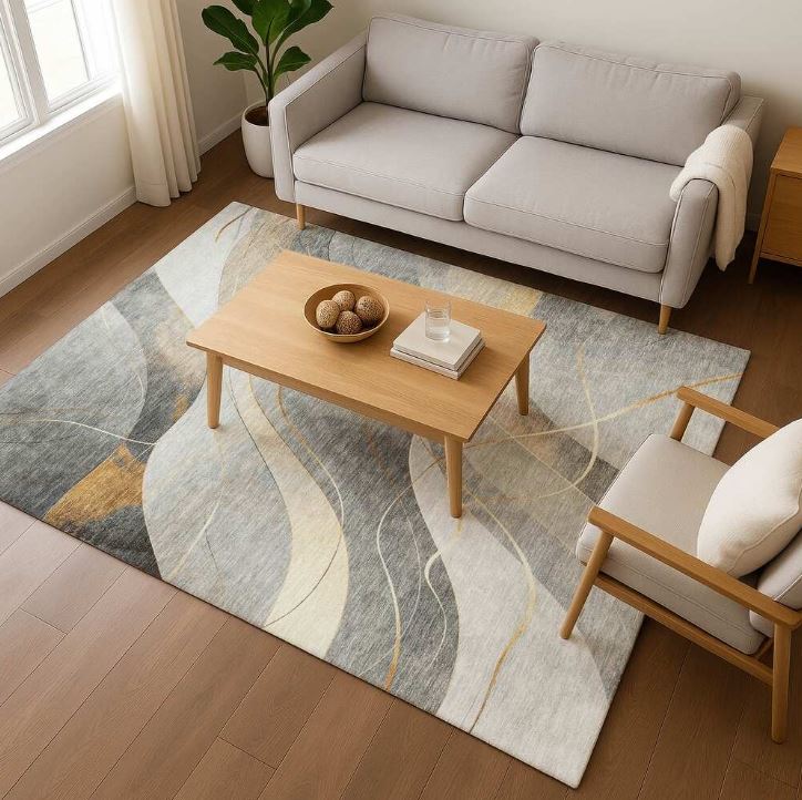 5' x 7'6" Gray Premium Washable Super Soft Modern Waves Mayfield Area Rug