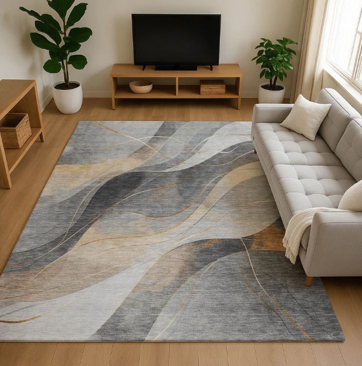 5' x 7'6" Gray Premium Washable Super Soft Modern Waves Mayfield Area Rug