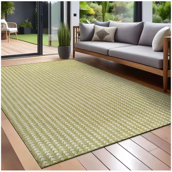 Arrow Olive 5 ft. x 7 ft. Chevron Striped Washable Indoor Outdoor Area Rug