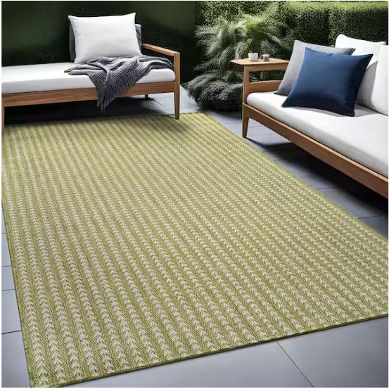 Arrow Olive 5 ft. x 7 ft. Chevron Striped Washable Indoor Outdoor Area Rug