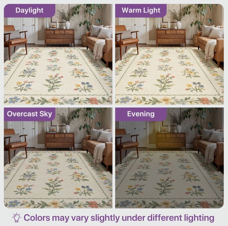 6x9 Abingdon Aaron Floral Area Rug, Machine Washable, Soft Faux Cashmere& Non-Slip Backing