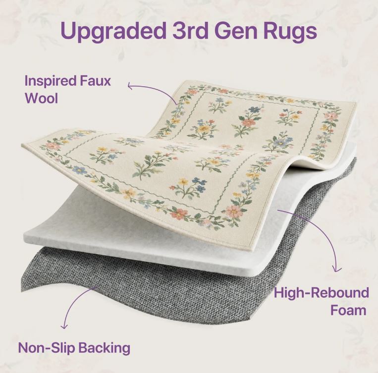 6x9 Abingdon Aaron Floral Area Rug, Machine Washable, Soft Faux Cashmere& Non-Slip Backing