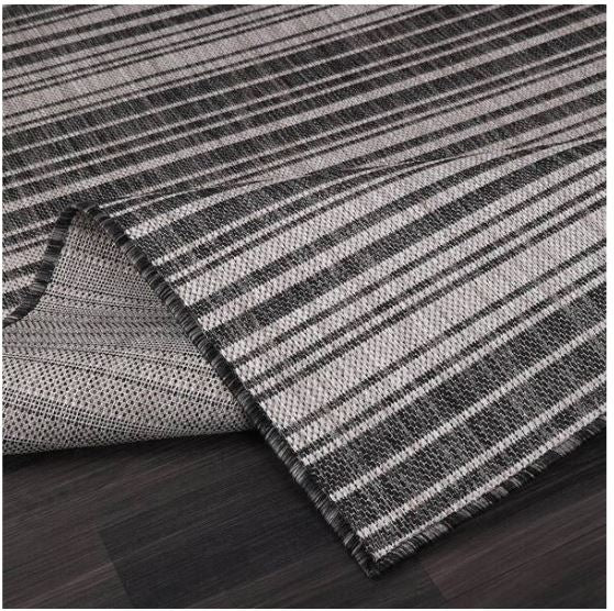 Waikiki Dark Grey/White 6 ft. x 9 ft. Stripe Indoor/Outdoor Area Rug