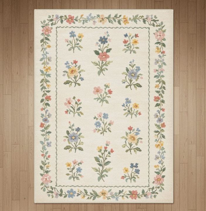 6x9 Abingdon Aaron Floral Area Rug, Machine Washable, Soft Faux Cashmere& Non-Slip Backing