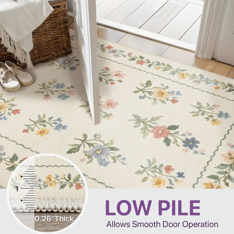 6x9 Abingdon Aaron Floral Area Rug, Machine Washable, Soft Faux Cashmere& Non-Slip Backing