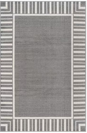 Edge Gray 6 ft. x 9 ft. Rubber Back Washable Geometric Border Indoor Outdoor Patio Area Rug