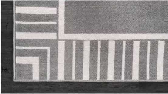Edge Gray 6 ft. x 9 ft. Rubber Back Washable Geometric Border Indoor Outdoor Patio Area Rug