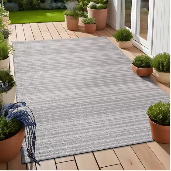 Waikiki Grey/White 6 ft. x 9 ft. Stripe Indoor/Outdoor Area Rug