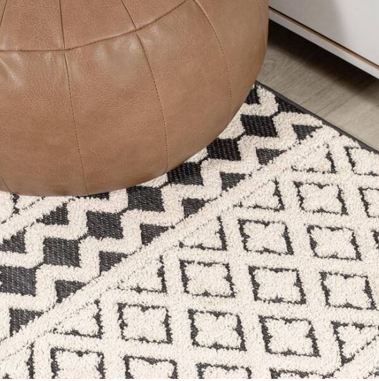 Ormond High-Low Modern Trellis Geometric Cream/Black 4 ft. x 6 ft. Indoor/Outdoor Area Rug
